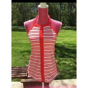 Lululemon White and Red Striped Halter Tank Top